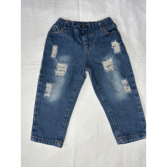 Toddler Unisex Distressed Denim Jeans 18-24M - Elastic Waist - Picture 1 of 4
